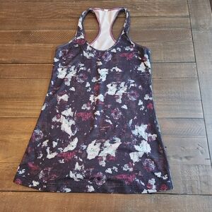 Lululemon Athletica Black and Red Abstract Print Racerback Tank Top Size 8